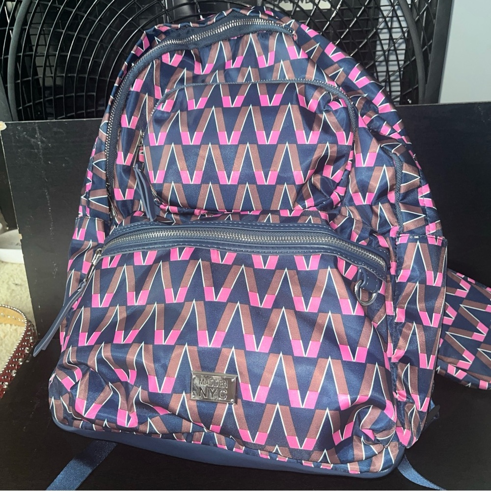 NYC Pink and Blue Geometric Backpack